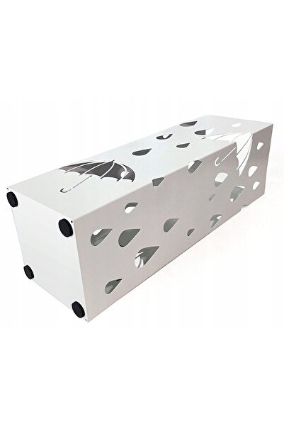 SONGMICS Suport umbrele METAL 15,5x15,5x49 ALB coș cu scurgere + CÂRLIGURI