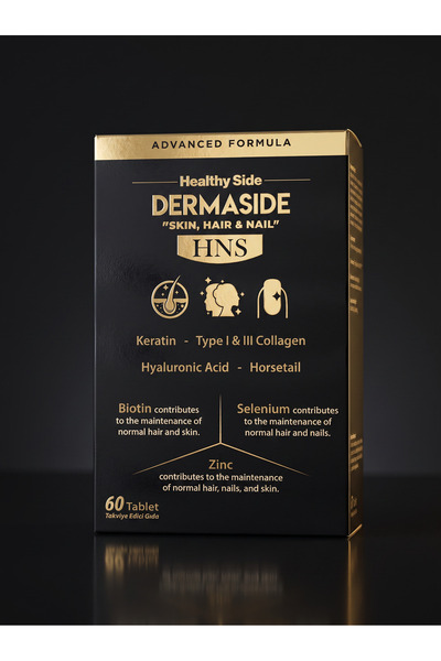 Healthy Side Dermaside HNS Cilt, Saç ve Tırnak Sağlığına Özel Keratin & Biotin & Hyalüronik Asit & Tip 1 - 3 Kolajen İçeren 60 Tablet Takviye Edici Gıda