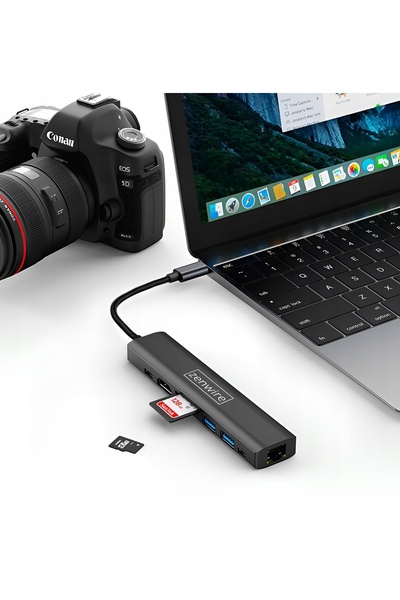 zenwire Adaptor USB-C 8-în-1 cu HDMI și Gigabit Ethernet pentru MacBook Pro ș...