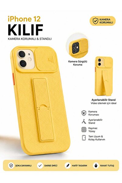 EPRO İphone 12 uyumlu Kamera Korumalı Sürgülü Kapaklı Standlı Silikon Kılıf -...