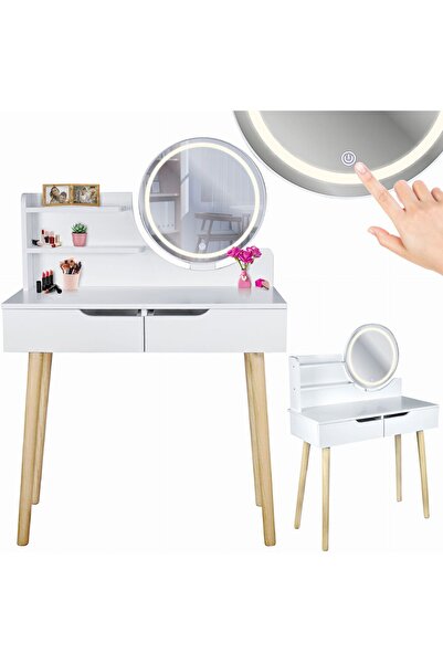 jumi Măsuță de toaletă cosmetică scandinavă cu oglindă LED SCANDI