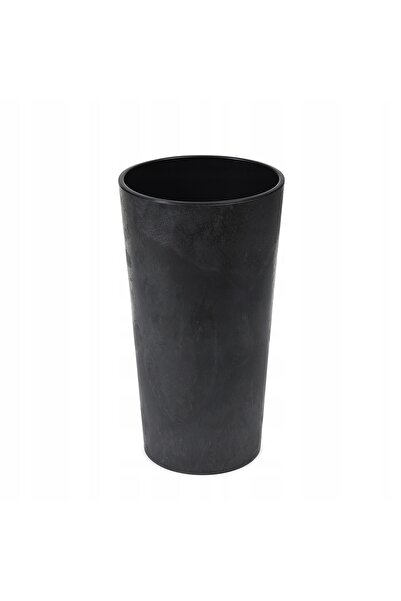 NO BRAND SET 3x Ghiveci cu vas interior, negru, din beton, Roma, 20 x 24cm