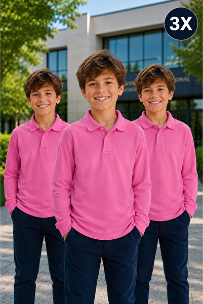 Yalçınoğlu Kids Pachet de 3 tricouri școlare premium cu guler polo, 100% bumb...
