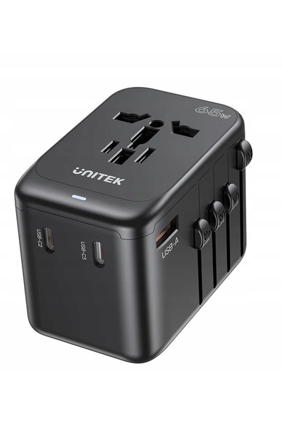 NO BRAND Adaptor universal de călătorie Unitek GaN 65W USB+USB-C x3 alb QC3.0
