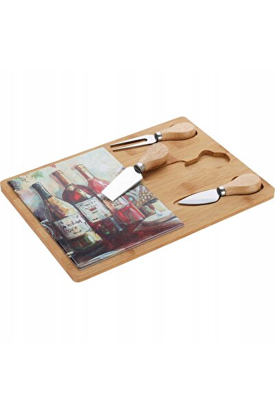 Excellent Houseware TĂVIȚĂ DE BRÂNZĂ DIN BAMBUS CU SET DE CUȚITE, 30,5 X 21,5 CM