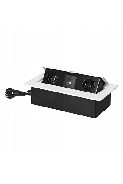 Orno Priză dublă retractabilă sub masă cu încărcător USB, cablu de 1.5m, albă