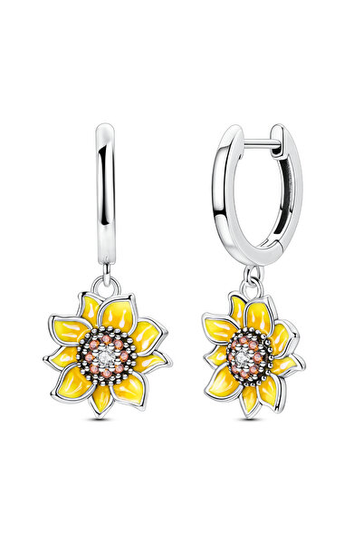 Choice KTE486 Woman Earring 925 Silver Original Eardrop Hoop Earring Sunflowe...