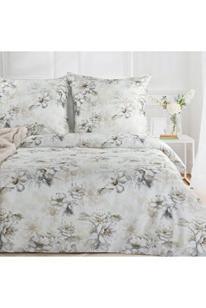 Eurofirany Set lenjerie de pat din bumbac satinat, cu flori, 140x200 cm