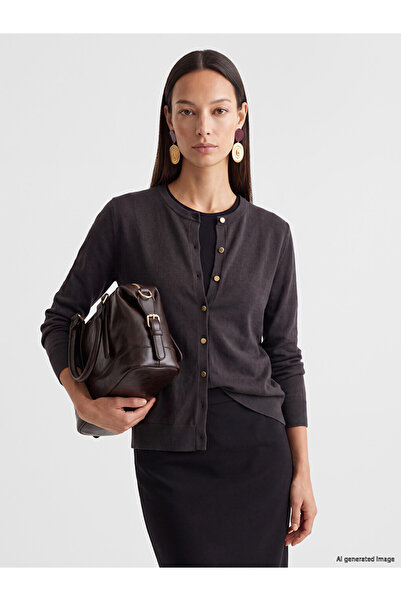 LC Waikiki Peak New Season Anthracite Crew Neck Women's Knitwear Cardigan