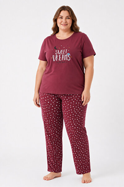 FAMES PİJAMA Plus Size Summer Short Sleeve Sweet Dreams Women's Pajama Set