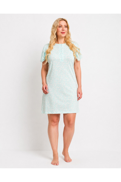 yula store Women's Plus Size Bicycle Collar Buttoned Nightgown(Dress) Short S...