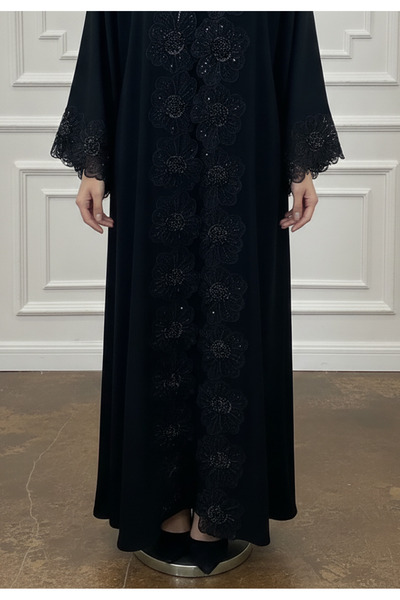 Nukhbaa Aisha Floral Lace & Beaded Abaya| Nida Fabric