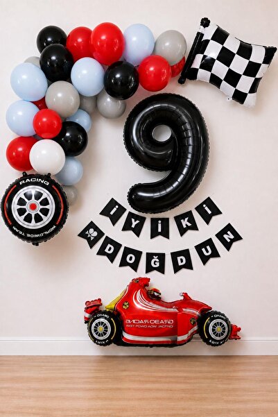 Patladı Gitti 9Th Birthday Race Car Themed Birthday Party Celebration Balloon...