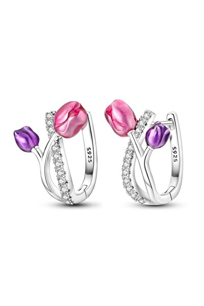 Choice3 KTE167 925 Sterling Silver Hoop Earrings Butterfly Rainbow Flower Tul...