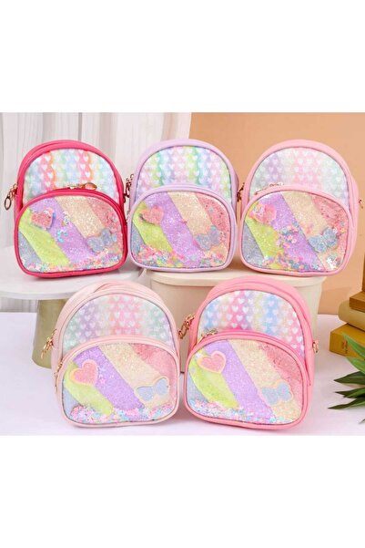 By Rozane Mini-ghiozdan fetițe cu paiete curcubeu și inimioare – 18x15x7 cm –...