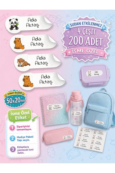 esatoys Kişiye Özel Panda, Kapibara ve Su Samuru İsim Etiketi – 200 Adet, Suya Dayanıklı