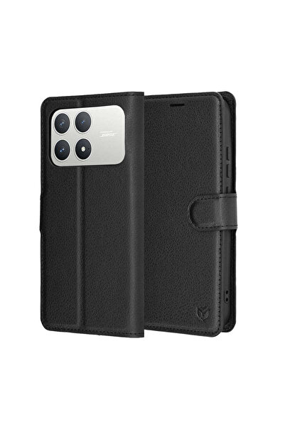 Techsuit Husă pentru Xiaomi POCO F8 Pro, tip portofel din piele, negru - negru