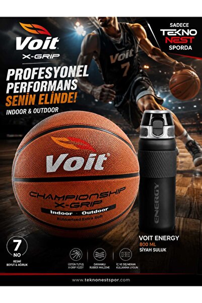 Voit Xgri̇p Number 7 Basketball + Voi̇t Energy 800 ml Water Bottle Black