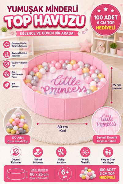 YILDIRIM OYUNCAK Yumuşak Tabanlı Top Havuzu 80x25 cm – 100 Toplu Yumuşak Mind...