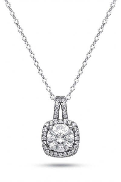 The Jewel Heart Luna Necklace Square Pendant, Adjustable Chain
