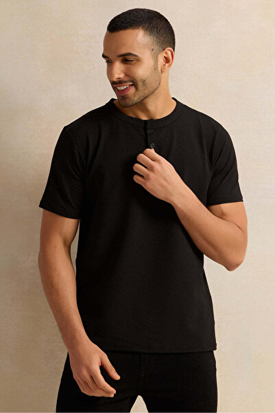 REDTAG Men Black Embellished T-Shirt