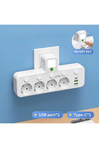 OEM Adaptor multiplu (1 la mai multe), cu întrerupător, priză USB, cu prelung...