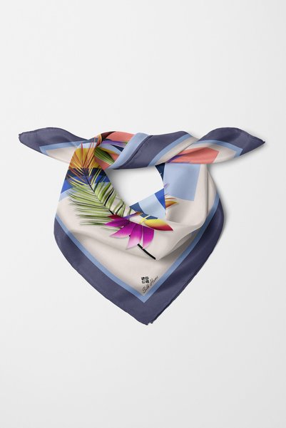 Silk Home Bandana Leaves Pattern Navy Blue