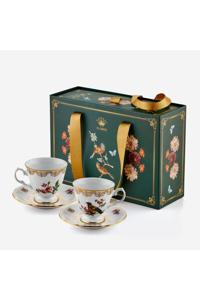 CHIARA ALESSI Flores White Gold Gilded Green Bird Porcelain Coffee Cup Set 10...