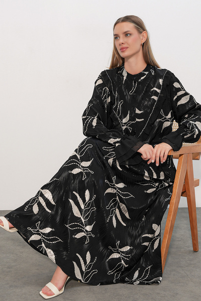 Bigdart Women's Patterned Long Evening Dress 2620 - Black
