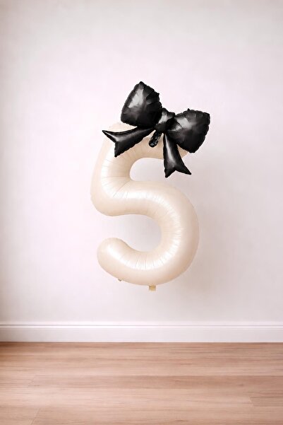 Patladı Gitti Black Bow & Cream 5 Number Foil Balloon Set