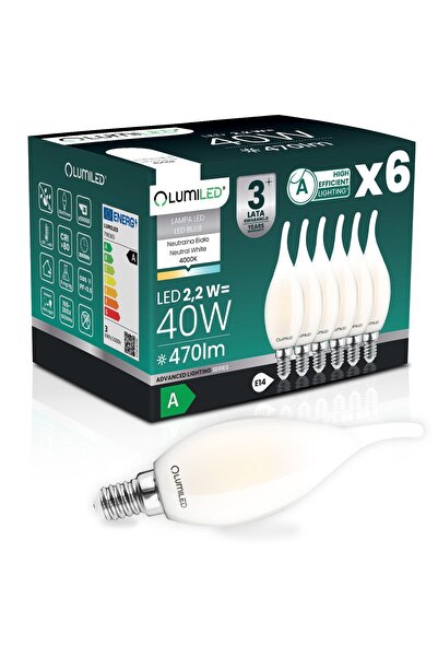 Lumiled 6x Bec LED E14 tip lumânare BA35 2.2W 470lm = 40W 4000K Neutru 360 ° ...
