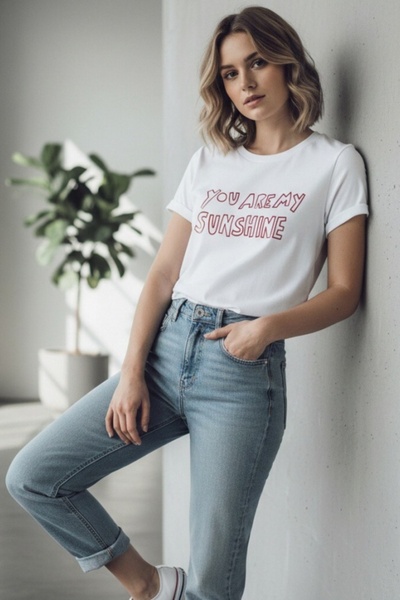OEM Tricou casual de damă cu imprimeu You Are My Sunshine, TG-33