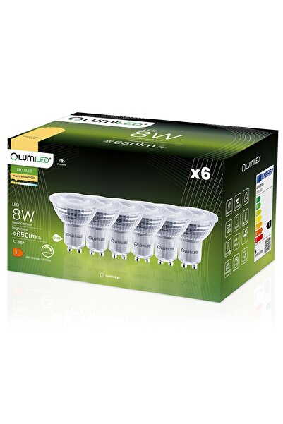 Lumiled 6x Bec LED GU10 Spot PAR16 8W = 80W 650lm 3000K Cald 36 °   Reglabil