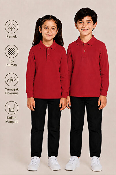 monny Long Sleeve Polo Collar Tok Fabric Cotton School T-Shirt Unisex School ...
