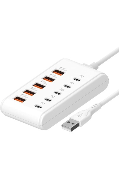Primo Plus محطة شحن USB بـ 10 منافذ (5 منافذ USB-A للشحن السريع و5 منافذ Type...