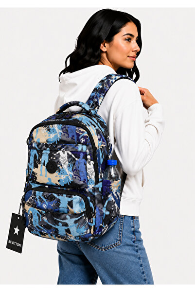 Bevitton Satin Waterproof Fabric School Bag Unisex School Backpack 20257 Blue