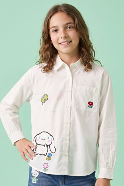 R&B Cinnamoroll Print Shirt with Classic Collar and Long Sleeves