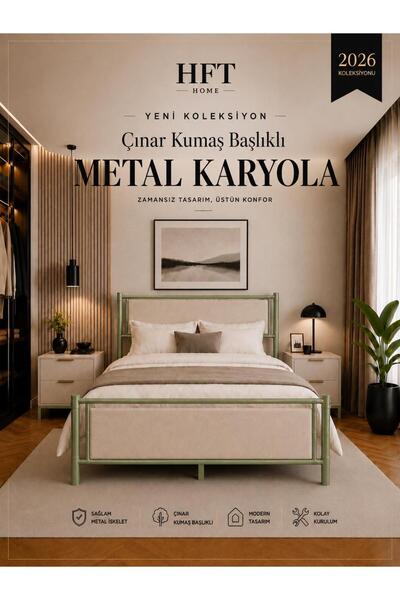 HFT HOME Metal Karyola, ÇINAR XL Kumaş Başlıklı Metal Karyola Renk seçenekli,...