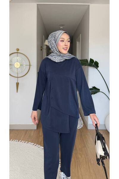 THEK BUTİK Asymmetrical Button Detailed Pique Set