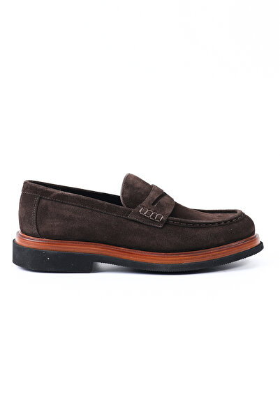 Tuna Genuine Leather Brown Suede Loafer Men's Shoes - E4724