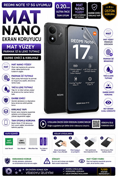 Astakos Redmi Note 17 5G Uyumlu Mat 0.20 mm Nano Hidrojel Leke ve Parmak İzi ...