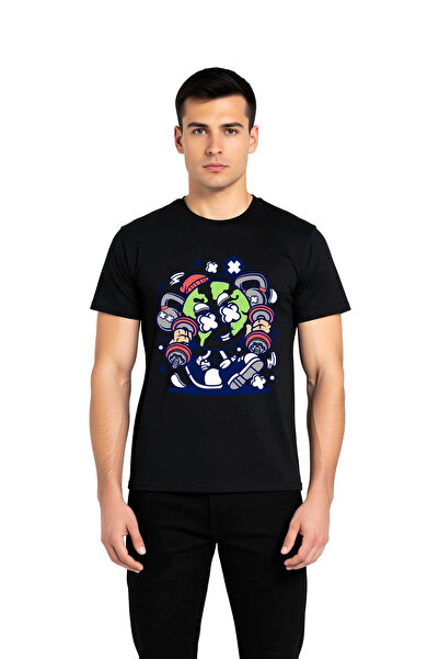 PayBuy Men's Graphic Printed T-Shirt World Character Dumbbell Training Fitnes...