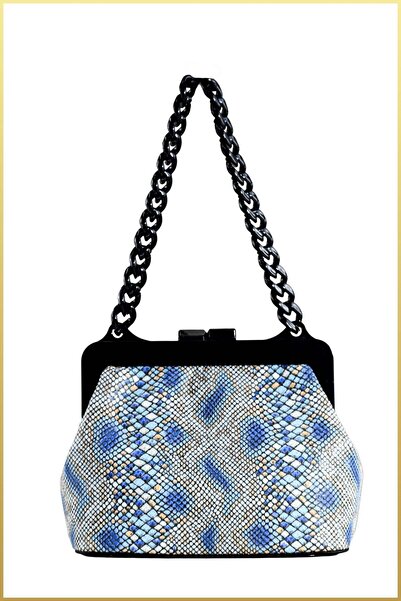 birizmoda Chin Women's Patterned Scholarship Hand and Shoulder Bag - Black-Blue