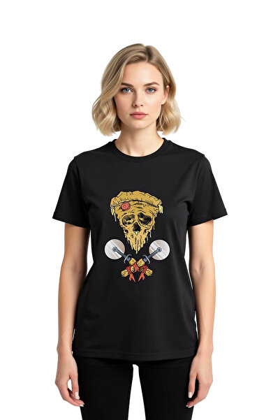 PayBuy Tricou de damă din bumbac cu imprimeu grafic, cu motiv de pizza și sch...