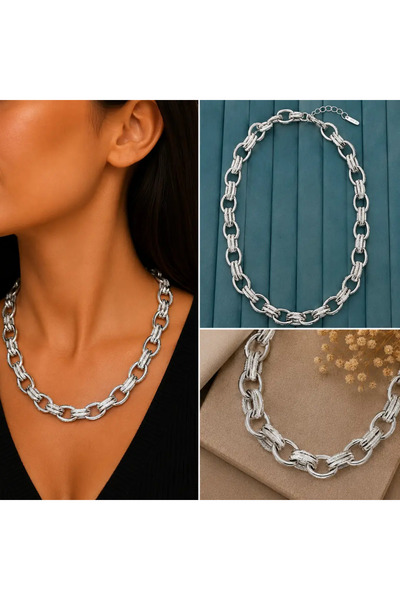 Bozhi Silver Color Thick Ring Chain Necklace Silver Business Woman Style Steel