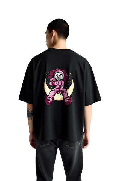 PayBuy Space Cat Umbrella Heart Design Printed Men's Oversize T-Shirt