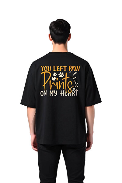 PayBuy Men's Oversize T-Shirt 100% Cotton Short Sleeve Crew Neck Paw Prints P...