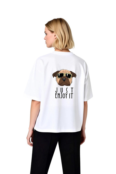 PayBuy Women's Oversize T-Shirt Dog with Sunglasses Print Just Enjoy It Writt...