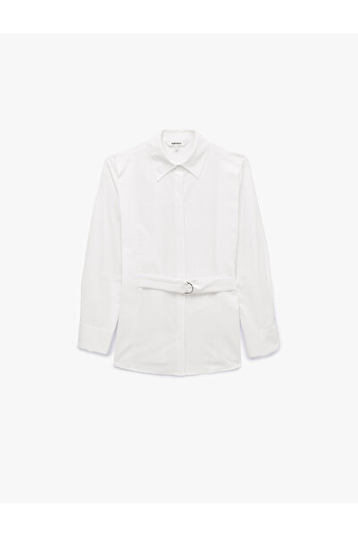 Koton Cotton Regular Fit Long Sleeve Belted Poplin Shirt