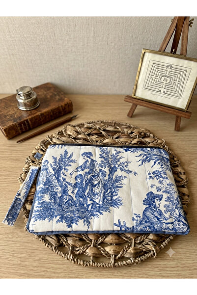 runa Mavi köylü desen (duck keten) tablet kılıfı 20-30 cm tutma askılı